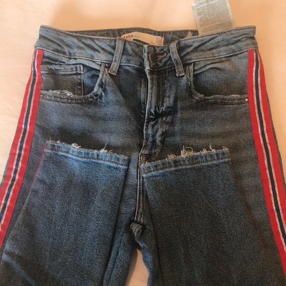 NWOT Zara High Waist Jeans with red,blue and metallic - Picture 5 of 9
